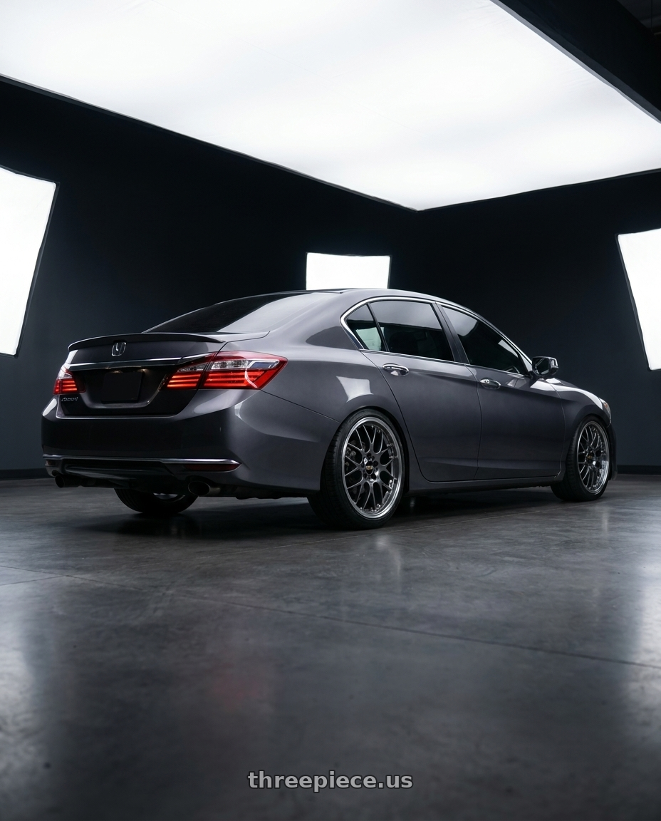 2014 Honda accord with BBS RS-GT 5x114.3 19x8.0+45 Diamond Black wheels rear three quarter view slight stretch tires