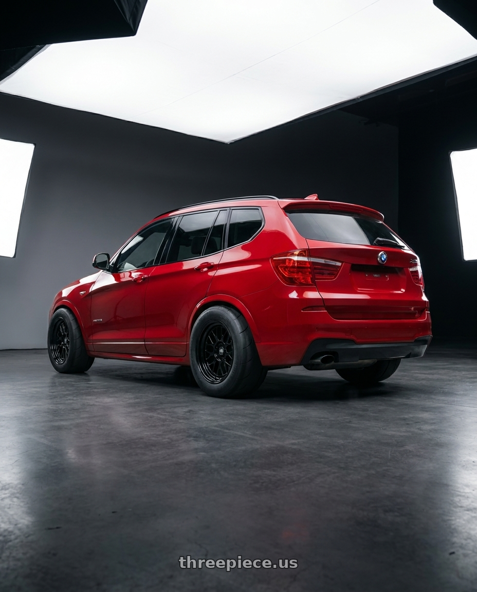 2017 x3 Msport with ESR Wheels CR SERIES CR01 5x120 19x10 +25 Gloss Black wheels rear three quarter view excessive tires