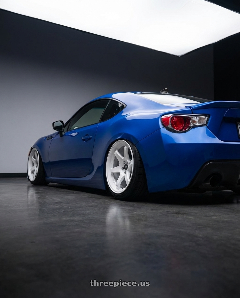 2024 Subaru BRZ with ESR Wheels APEX SERIES AP6 5x114.3 18x9.5 +35 Gloss White wheels rear three quarter view slight stretch tires