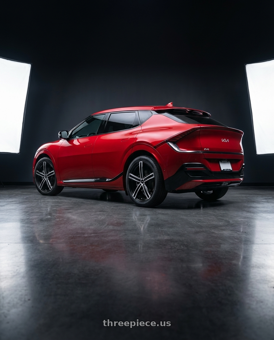 2024 kia ev6 with Vision Street-Designs 469 Boost 5x114.3 20x8.5+35 Gloss Black Machined Face wheels rear three quarter view square tires