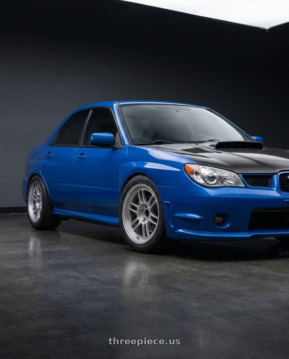 2007 Subaru wrx with Enkei RPF1 5x100 18x9.5+38 Silver wheels