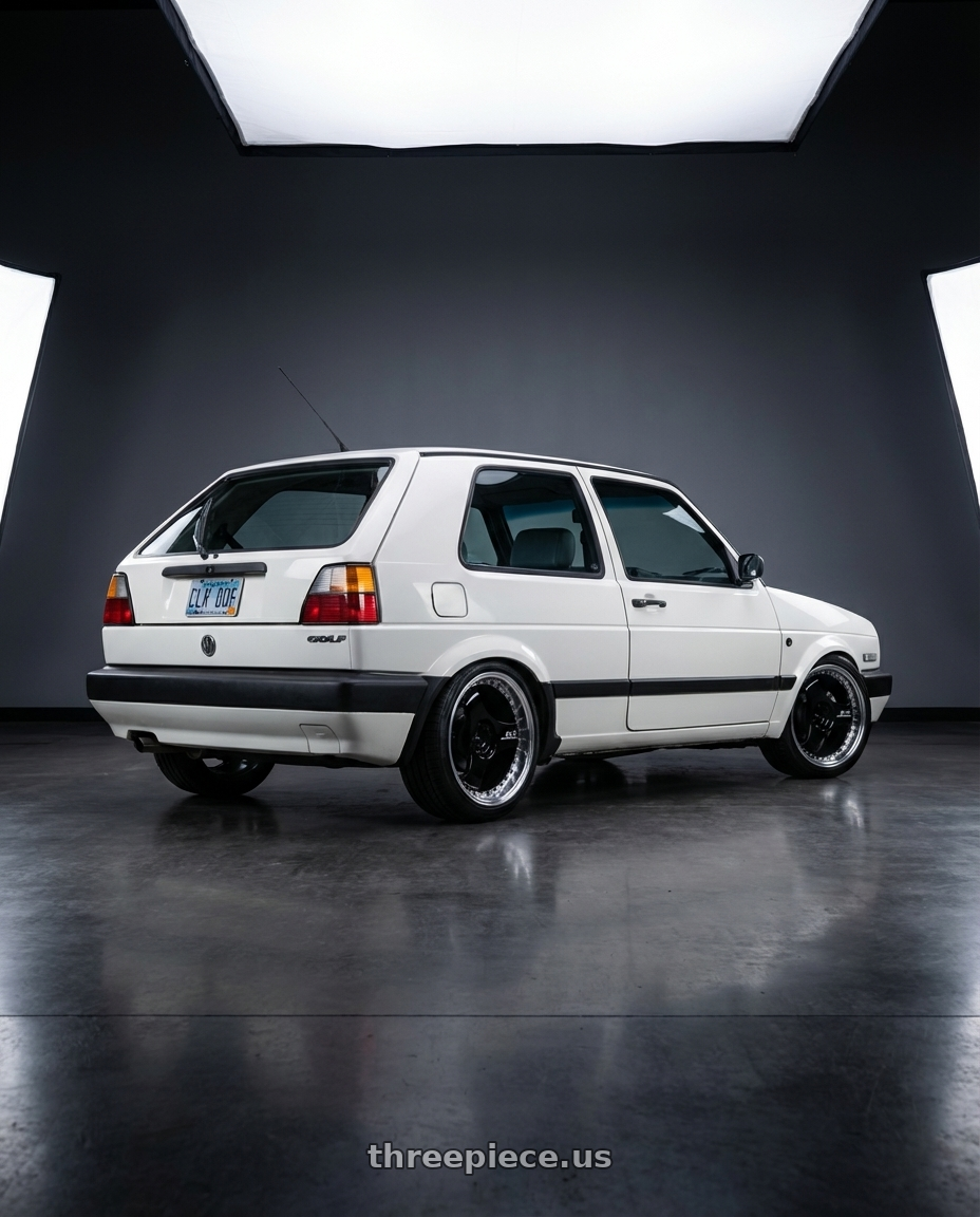 1990 Volkswagen Golf with Advan Racing ONI2 PROGRESSIVE 5x114.3 20x9.0 +39 MACHINING & RACING GLOSS BLACK wheels rear three quarter view square tires