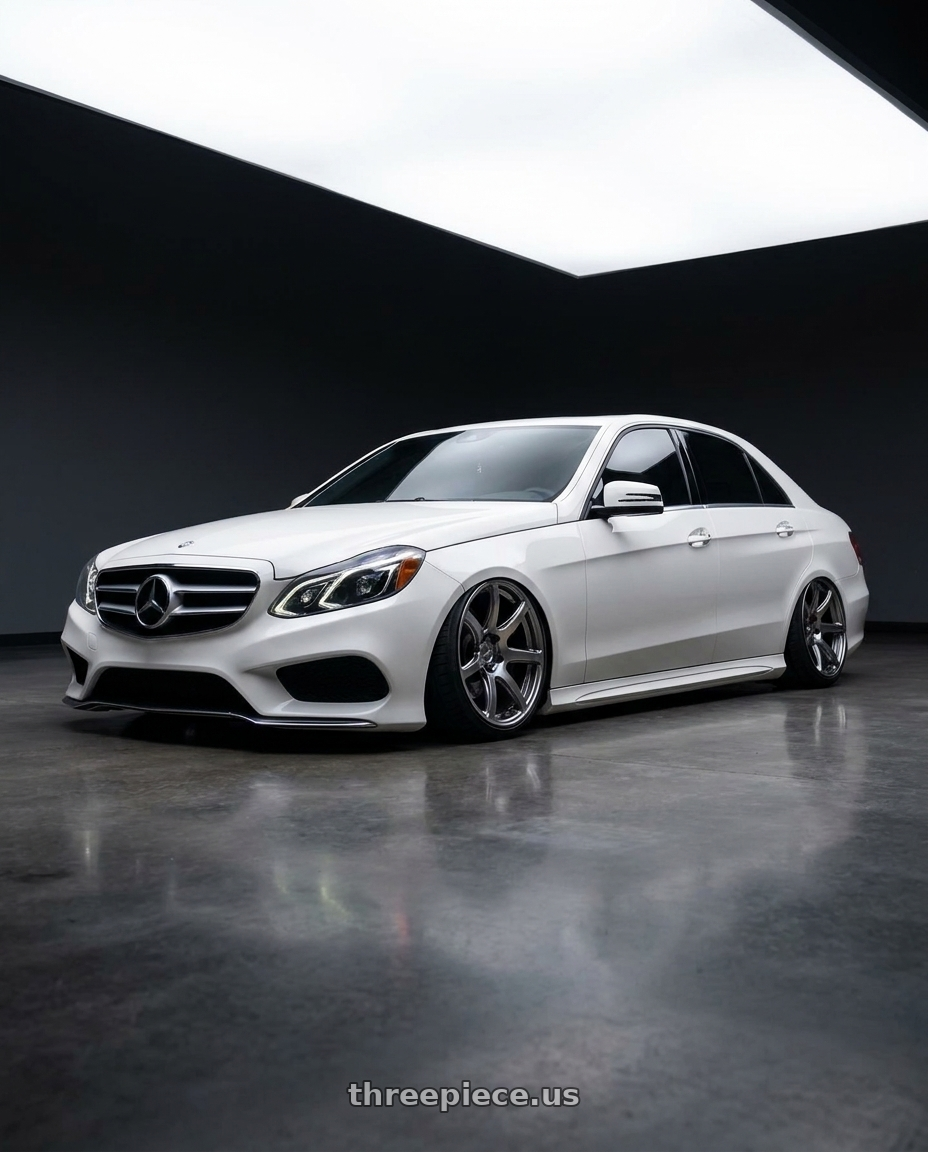2014 Mercedes Benz e350 white with Work Emotion T7r 5x112 18x9.5 +30 Gt Silver wheels