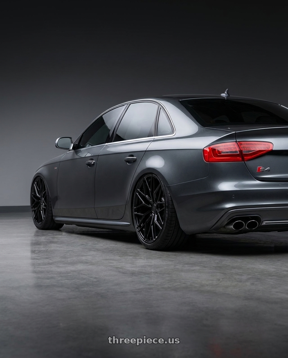 2015 Audi S4 B8.5 with Avant Garde Wheels M520R 5X112 19x9.5 +40 Gloss Black wheels rear three quarter view slight stretch tires