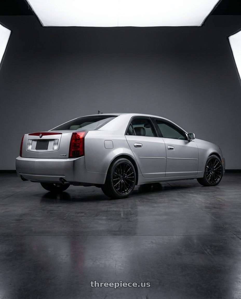 2006 cadillac cts with Axe EX40 5x115 20X8.5+40 GLOSS BLACK wheels rear three quarter view square tires