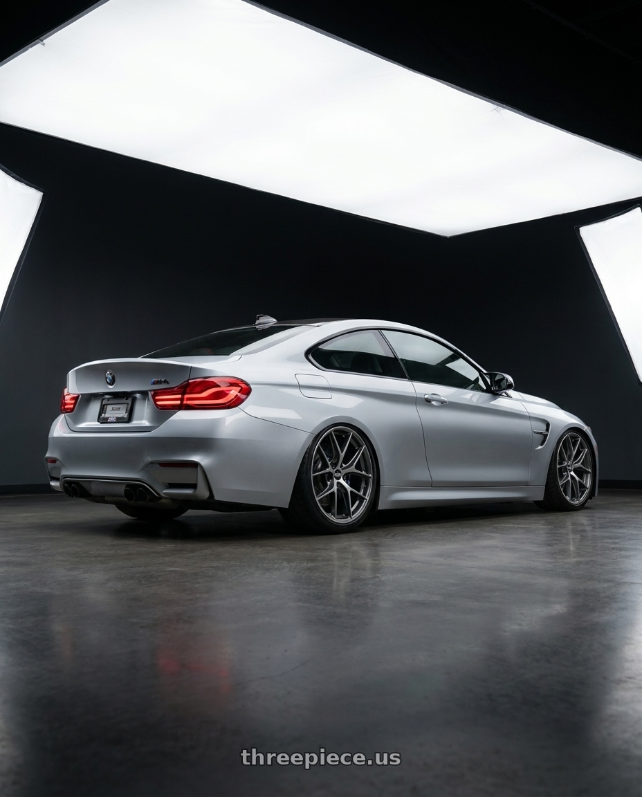 2020 Bmw M4 Square with BBS CC-R 5x120 19x8.5+35 Graphite w/ Diamond Cut Face wheels rear three quarter view slight stretch tires