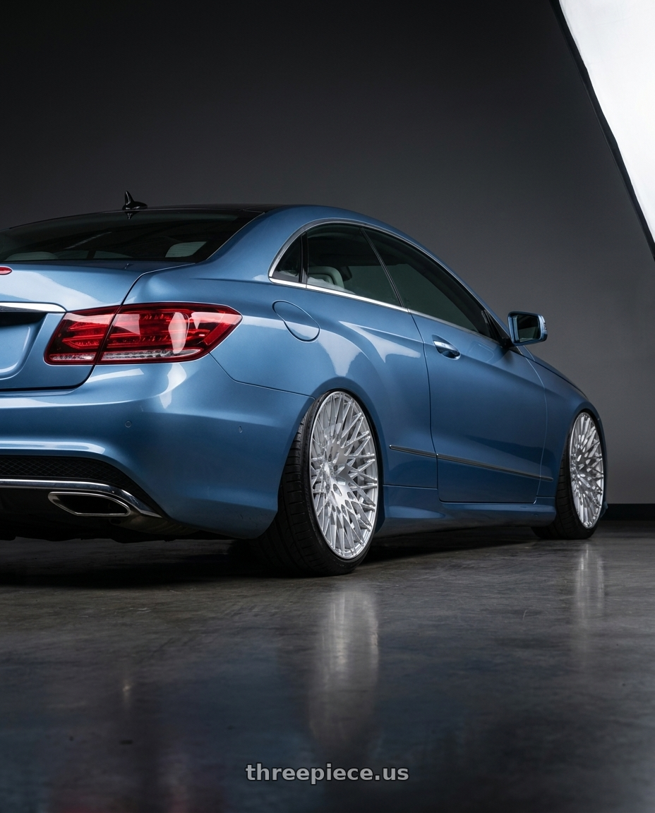 2014 Mercedes-Benz E-Class Coupe C207 with Avant Garde Wheels M540 5X112 20x9 +32 Silver Machined wheels rear three quarter view slight stretch tires
