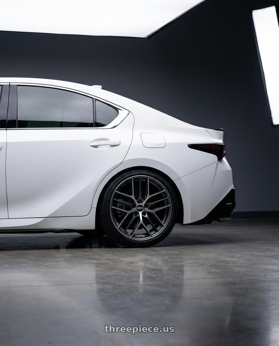 2024 Lexus IS 350 with BBS CC-R 5x114.3 19x8.5+30 Graphite w/ Diamond Cut Face wheels rear three quarter view square tires
