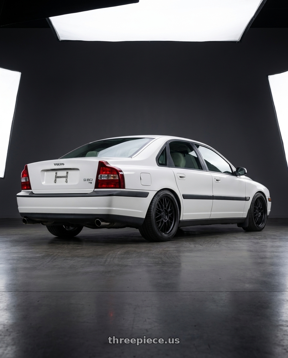 2001 Volvo s80 t6 with KATANA RACING KR06 5x108 18x8 +40 Matte Black wheels rear three quarter view square tires