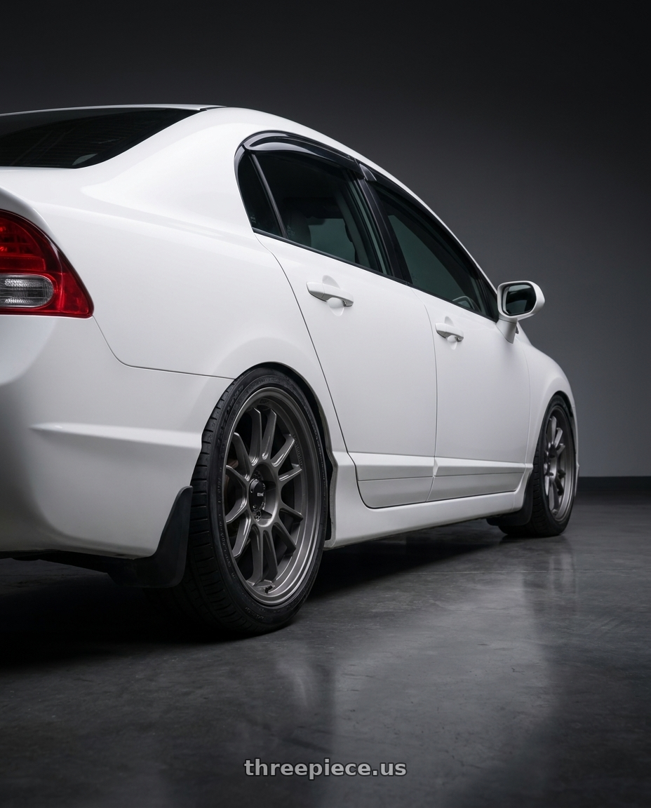 2007 honda civic ex with Konig Hypergram 5x114.3 17x8+35 Matte Grey wheels rear three quarter view square tires