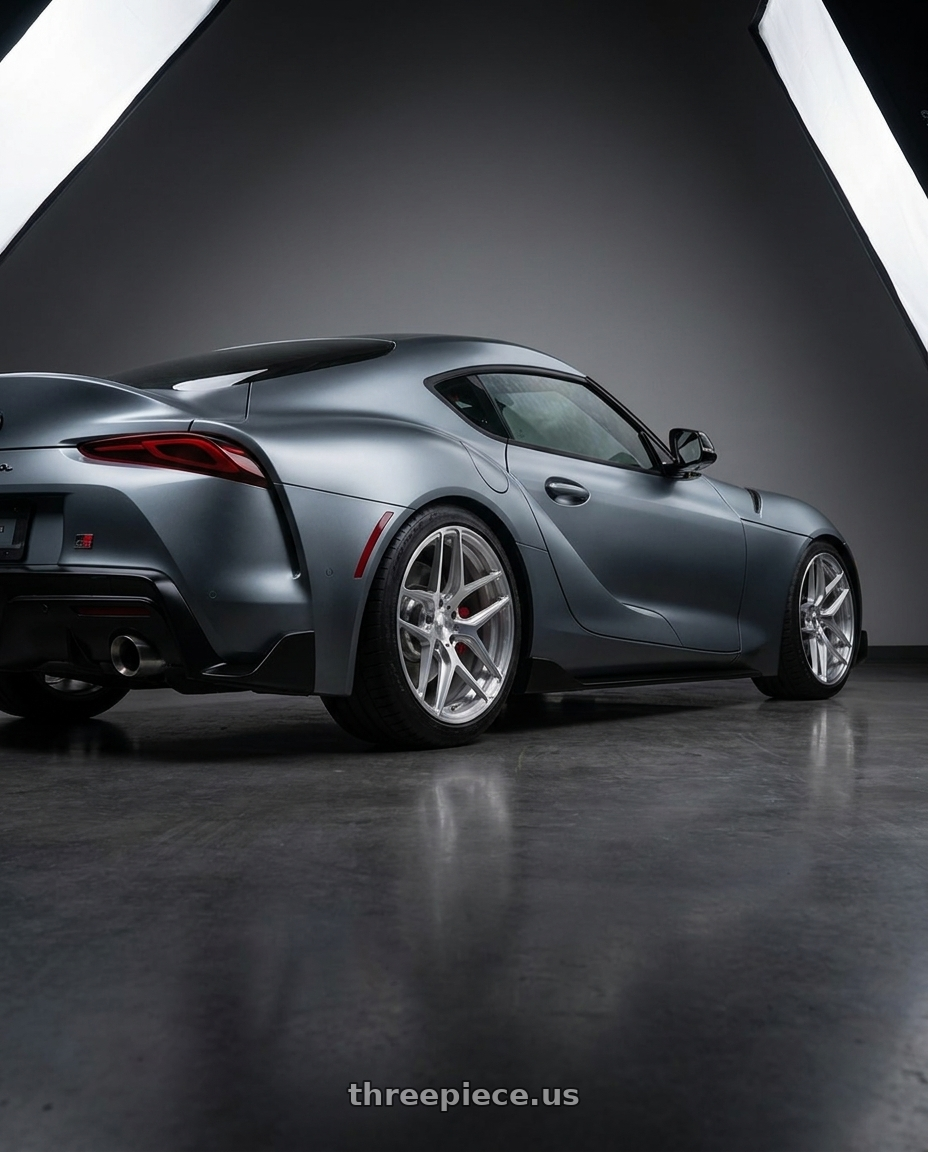 2021 Toyota GR Supra with MRR FS1 5x112 18x9.5  +25 Brushed Clear wheels rear three quarter view staggered tires