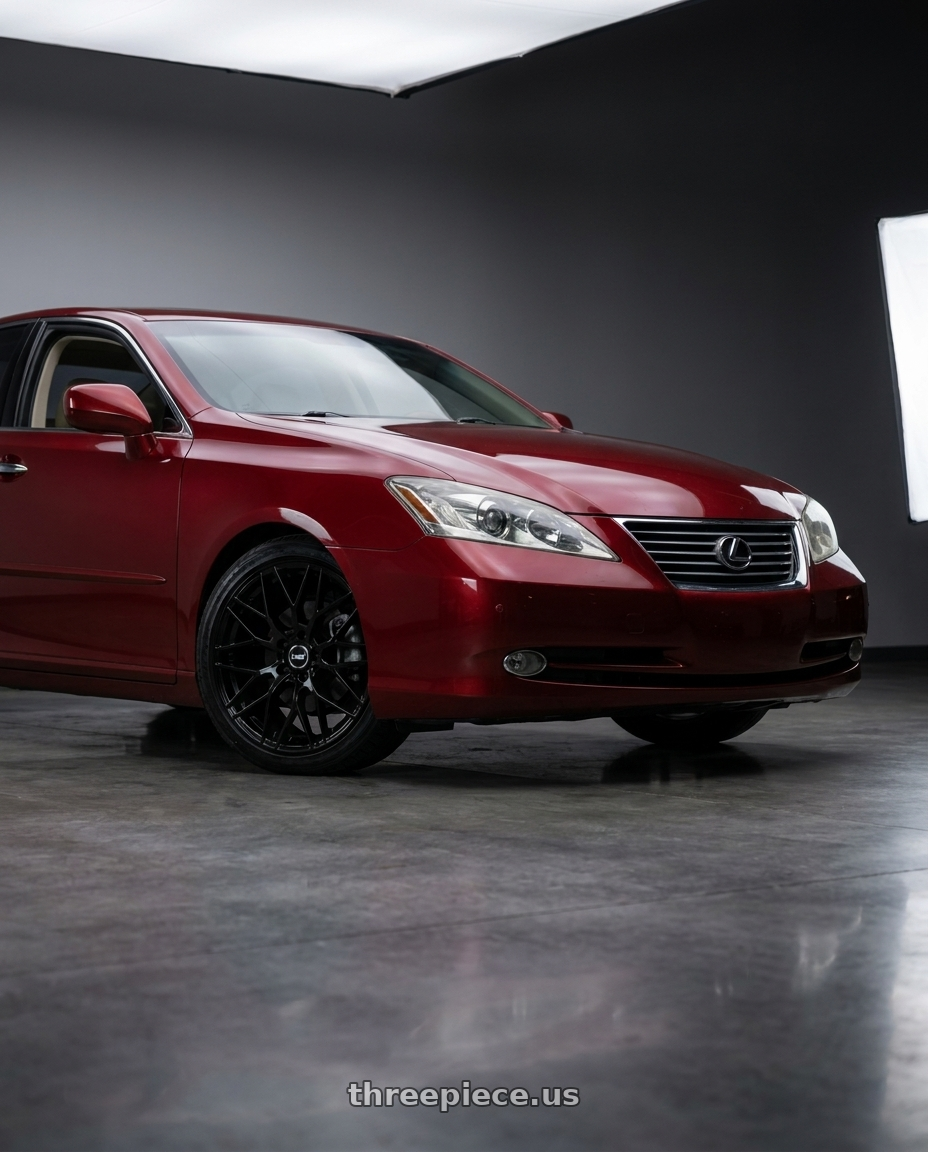 2008 Lexus ES350 with Ns Wheels NS1506 5x114.3 17x7.5 +38 Gloss Black wheels front three quarter view stock stance