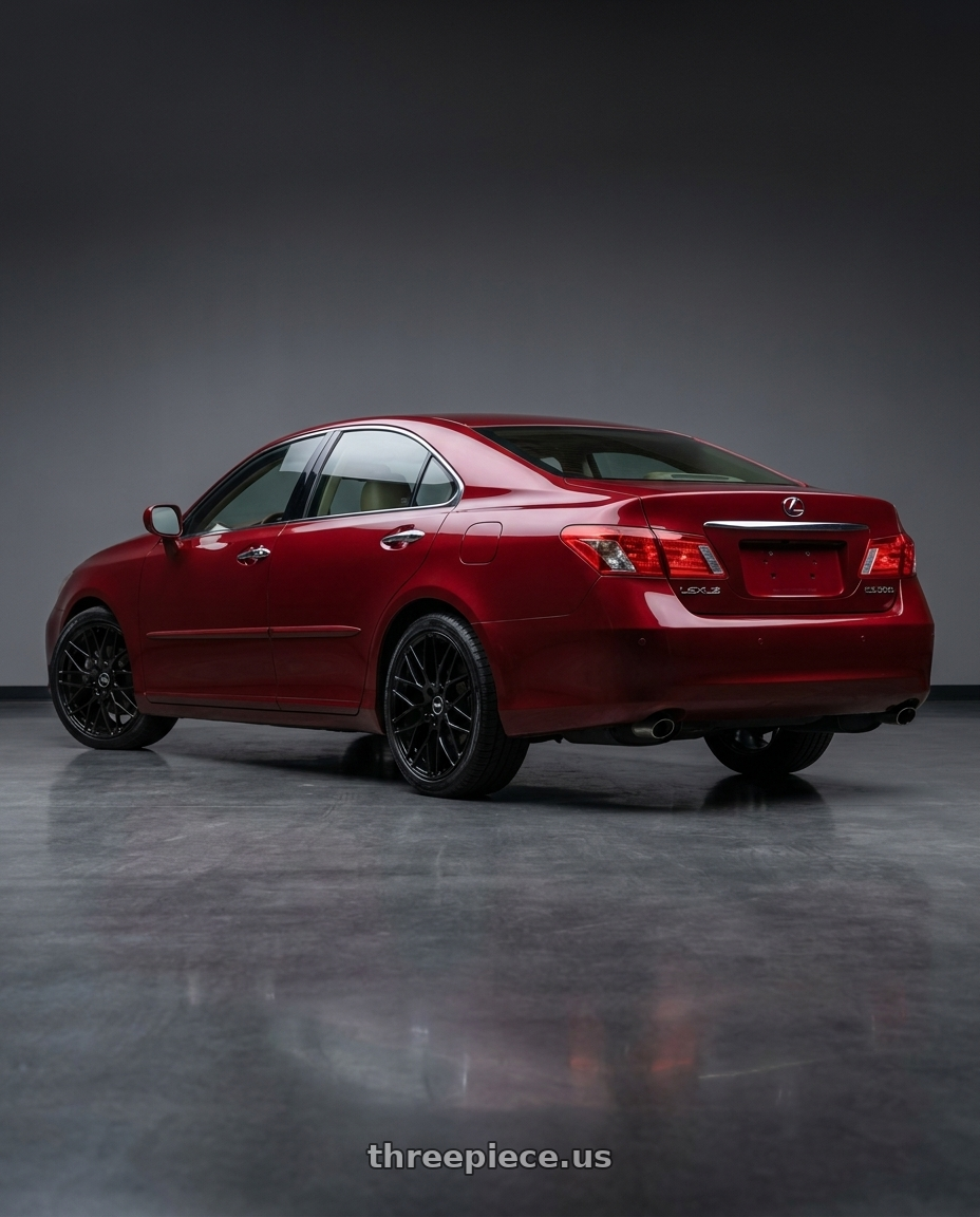 2008 Lexus ES350 with Ns Wheels NS1506 5x114.3 17x7.5 +38 Gloss Black wheels rear three quarter view square tires