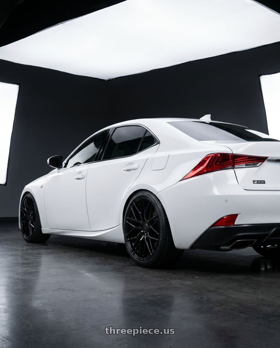2018 Lexus IS 350 F Sport with Avant Garde Wheels M520R 5X114.3 19x9.5 +40 Gloss Black wheels rear three quarter view square tires