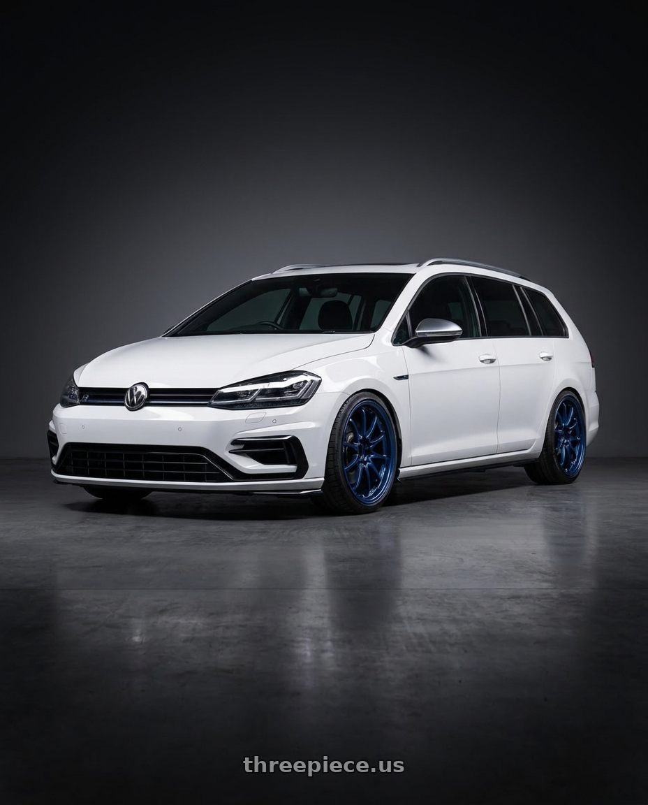 2019 VW Golf Sportwagen R Line, Pure White with Volk Racing CE28N-PLUS 5x114.3 18x9.5 +45 MAG BLUE wheels