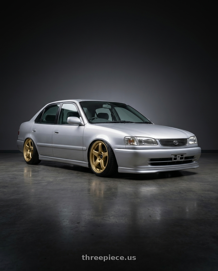 1999 Corolla ae110 with Enkei PF05 4x100 15x8+25 Gold wheels