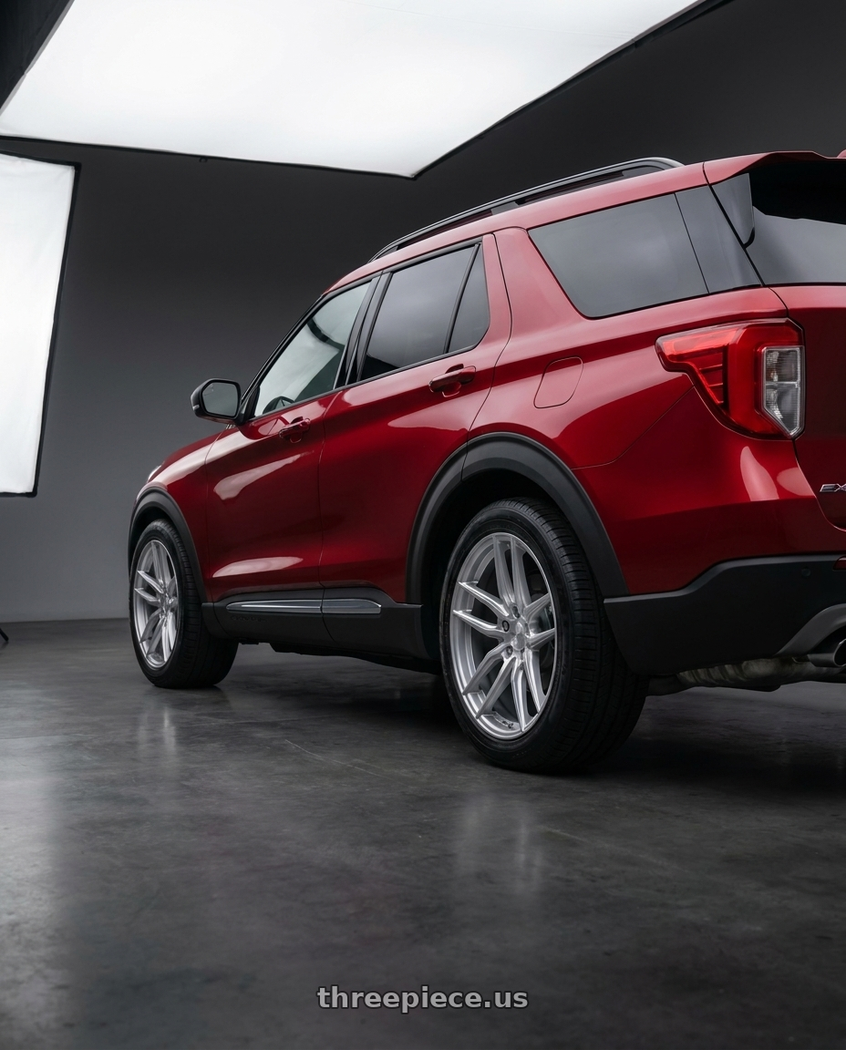 2026 ford explorer with Ceco C01 5x114.3 18x8 +40 Hyper Silver wheels rear three quarter view square tires