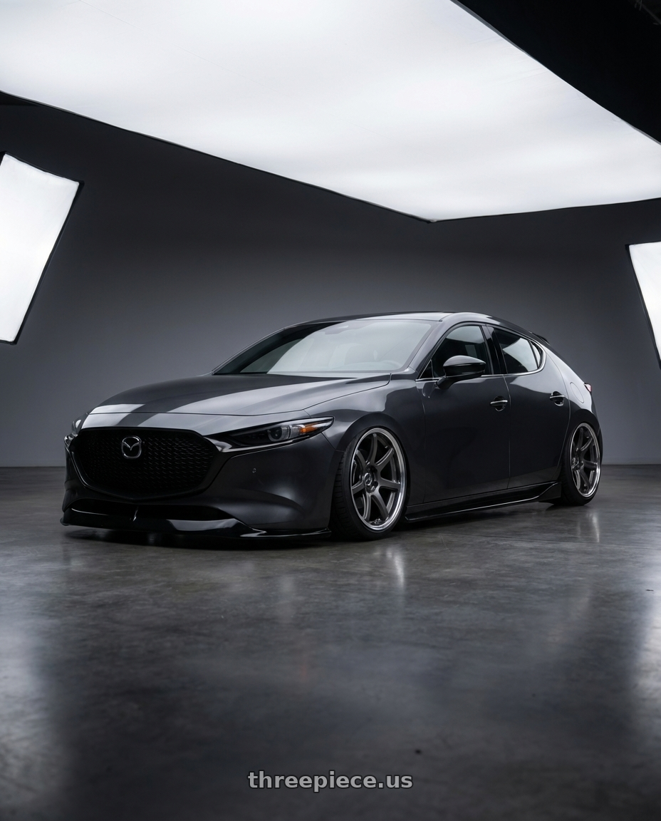 2025 mazda 3 hatchback turbo premium plus, dark grey, black wheels with Work Emotion T7R 2P wheels