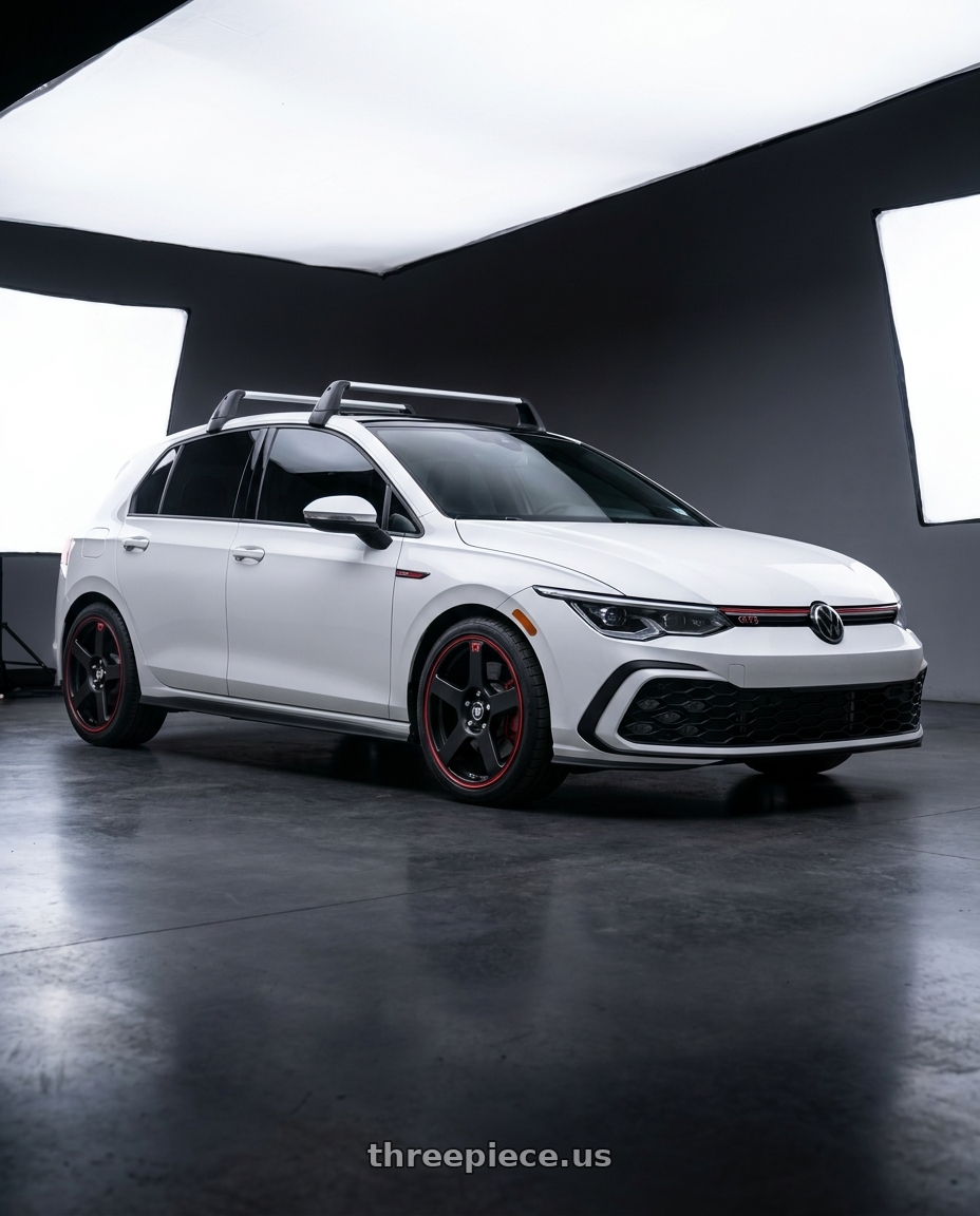 2024 vw gti se white with Motegi MR116 FS5 5X112/5X114.3 18X8 +35 MATTE BLACK RED RACING STRIPE wheels