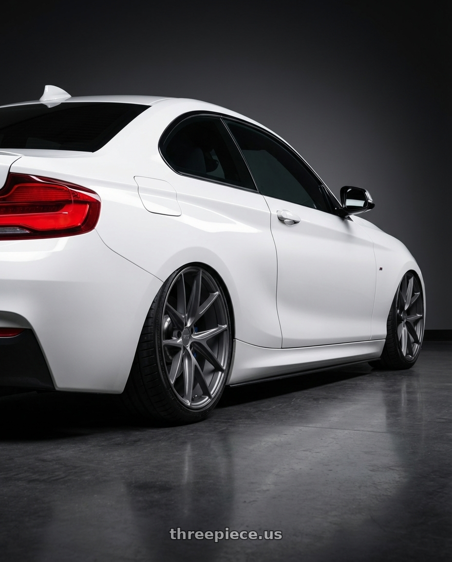 2018 BMW 2 Series F22 with Niche 1PC M116 MISANO 5X120 19X9.5 +35 MATTE GUN METAL wheels rear three quarter view slight stretch tires