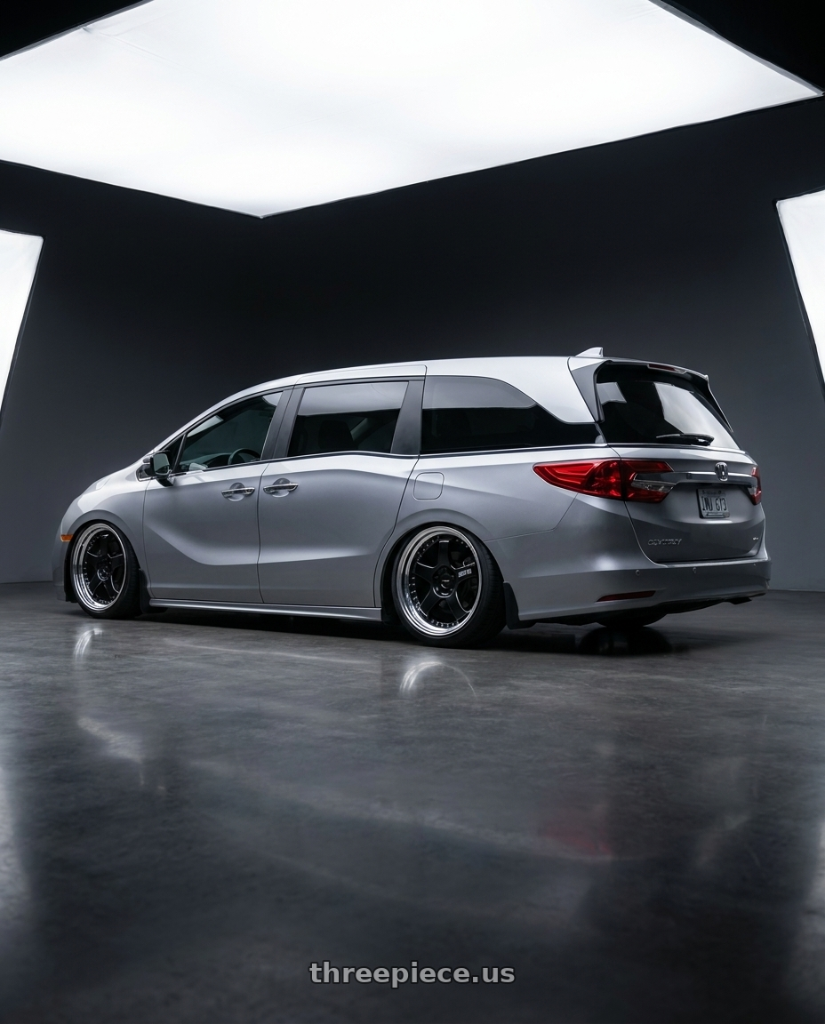 2024 Honda Odyssey with SSR Professor SP1 5x120 20X7.5+43 SL Disk Black wheels rear three quarter view slight stretch tires