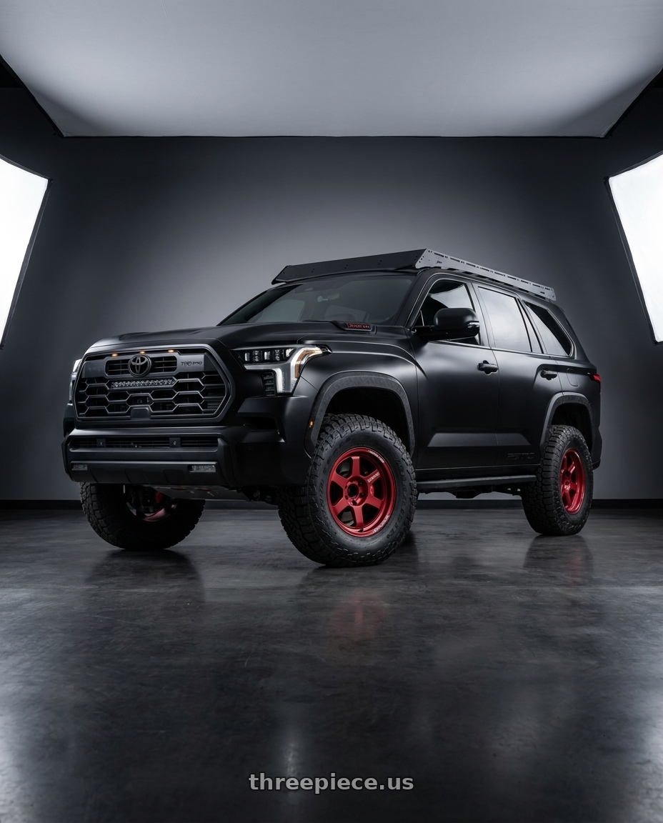 2025 toyota sequoia trd pro with Volk Racing TE37XT M-SPEC 6x139.7 17x8.5-10 Matte Red wheels