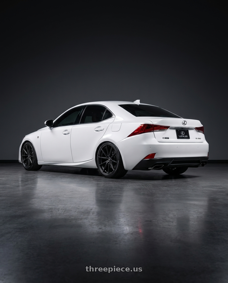 2020 Lexus is 350 f with Konig Oversteer 5x114.3 17x8+35 Gloss Black wheels rear three quarter view slight stretch tires