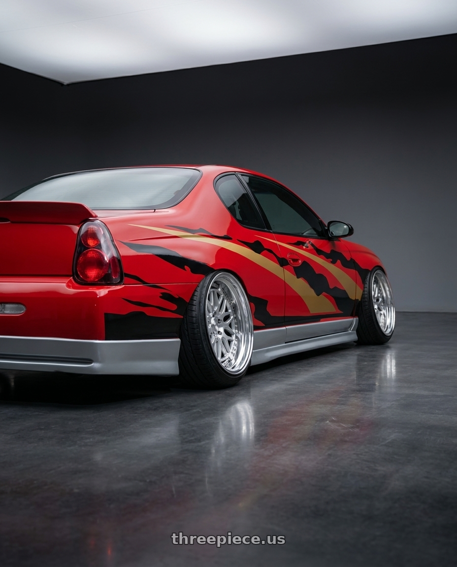 2005 Chevrolet Monte Carlo ss with Work Gran Seeker Dmx 5x100 20x9+51 O Disk Machined Silver Polish wheels rear three quarter view extreme stretch tires