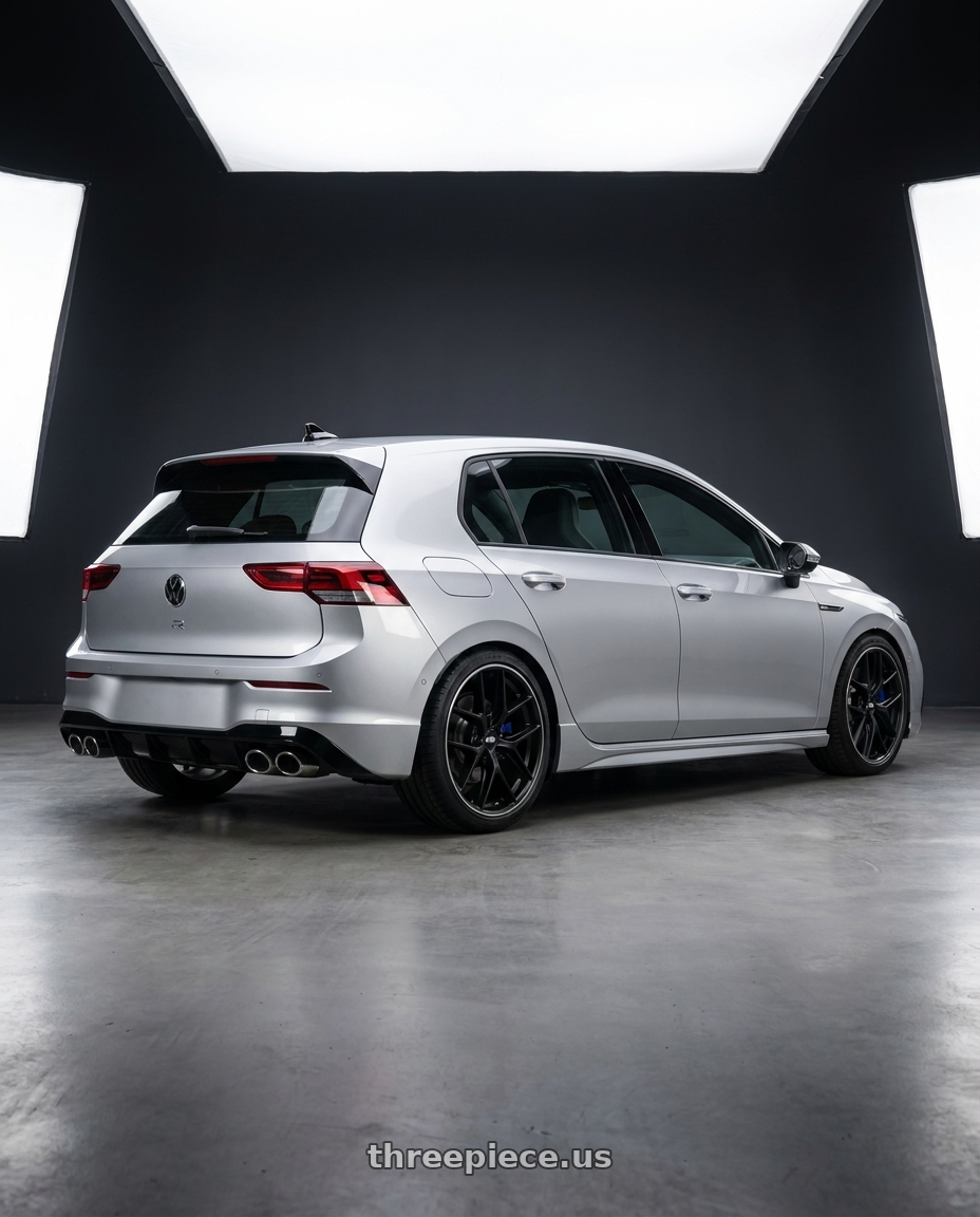 2024 Volkswagen Golf R MK8 with BBS CC-R 5x112 19x8.5+44 Satin Black wheels rear three quarter view square tires
