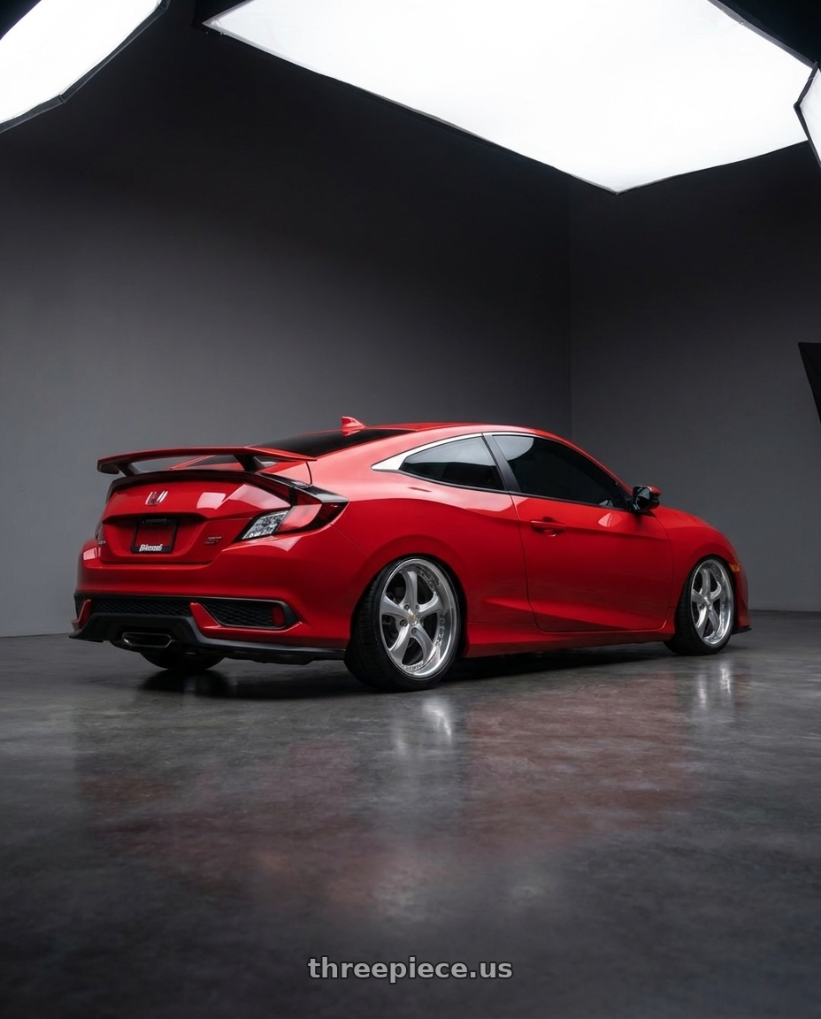 2017 Honda civic si with Work Wheels VS-KF 5x114.3 18x7.5+40 Light Grey Silver O Disk FULL REVERSE wheels rear three quarter view slight stretch tires