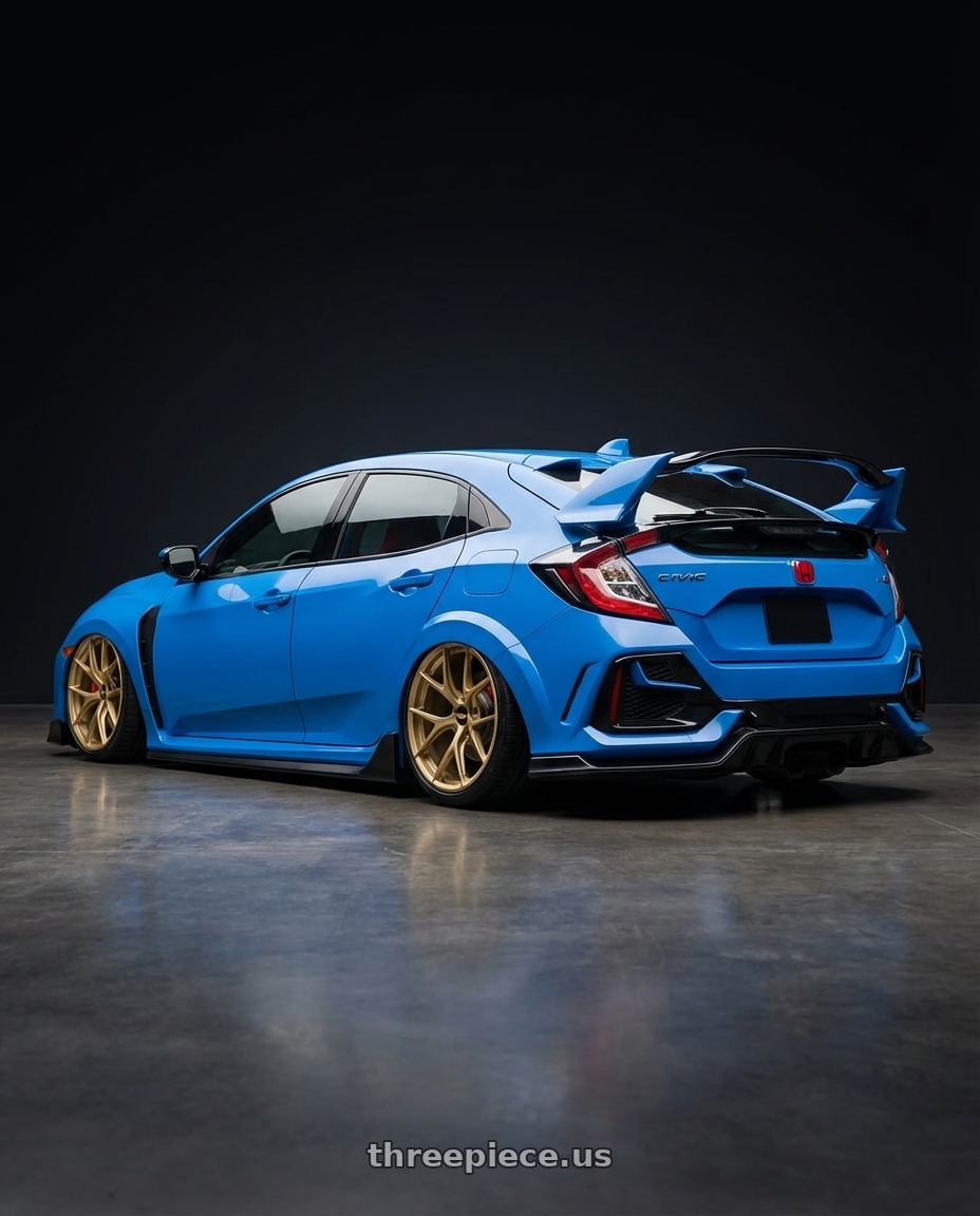 2020 Honda Civic Type R with BBS FI-R 5x120 19x10.5+35 Gold wheels rear three quarter view slight stretch tires