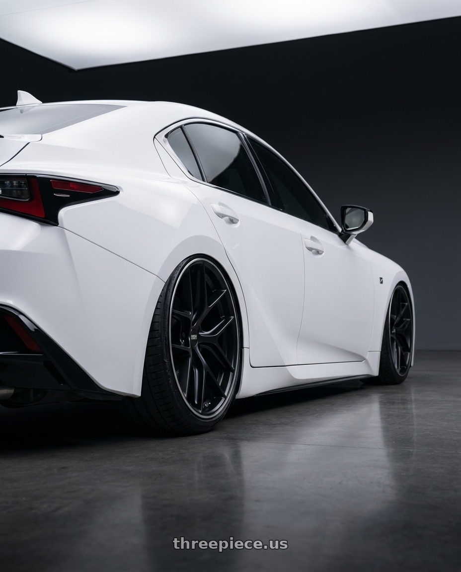 2024 Lexus IS 350 with BBS CC-R 5x114.3 19x8.5+30 Satin Black wheels rear three quarter view slight stretch tires