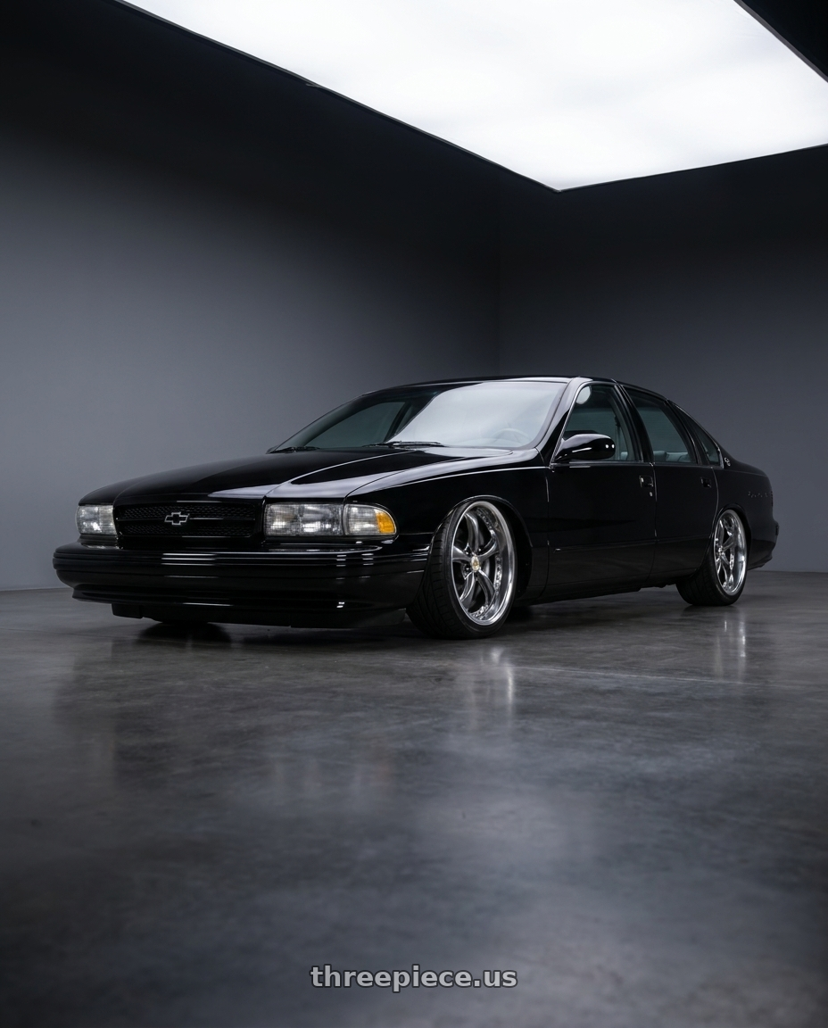 1996 Chevy impala ss with Work Wheels VS-KF 5X114.3 19x9-23 Brilliant Silver Black A Disk FULL REVERSE wheels
