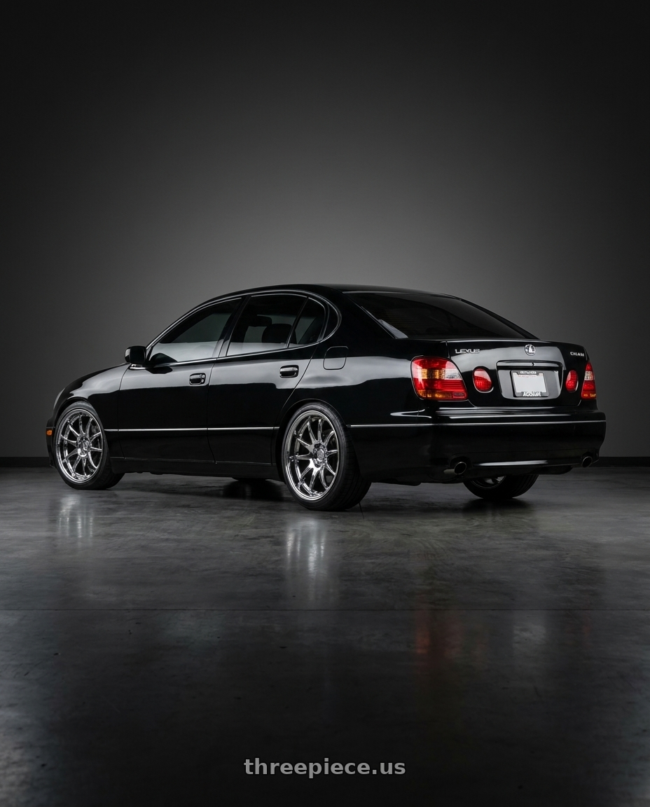 2001 Lexus GS300 with Aodhan DS02 5x114.3 18x9.5+30 Vacuum Chrome wheels rear three quarter view square tires