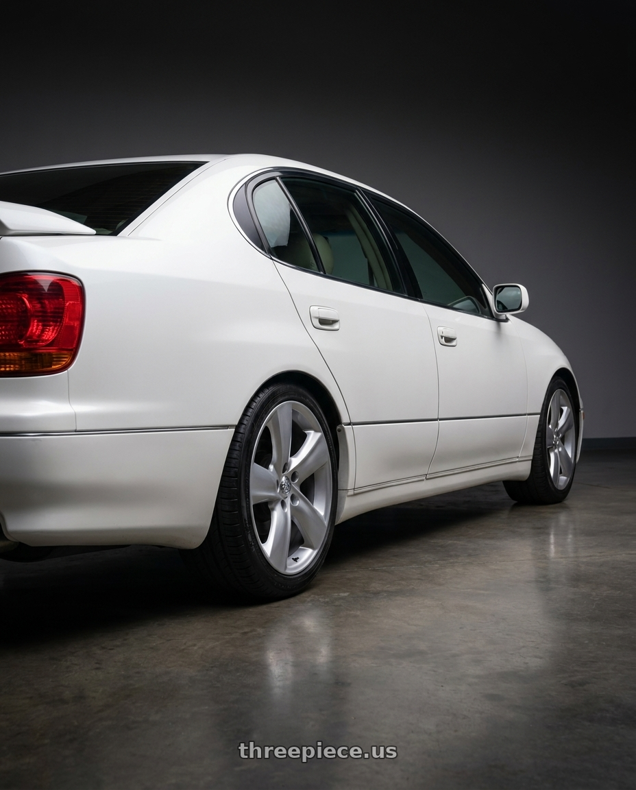 2000 Lexus gs400 with OE Wheels LX19 5x114.3 18x8+35 Gloss Hyper Silver wheels rear three quarter view square tires