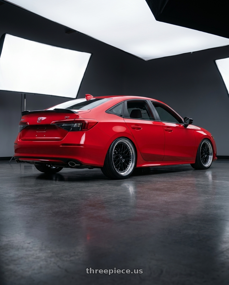 2026 Honda Civic Si with Work Zistance W10m 5x114.3 19x9.5+33 S Disk Black wheels rear three quarter view slight stretch tires