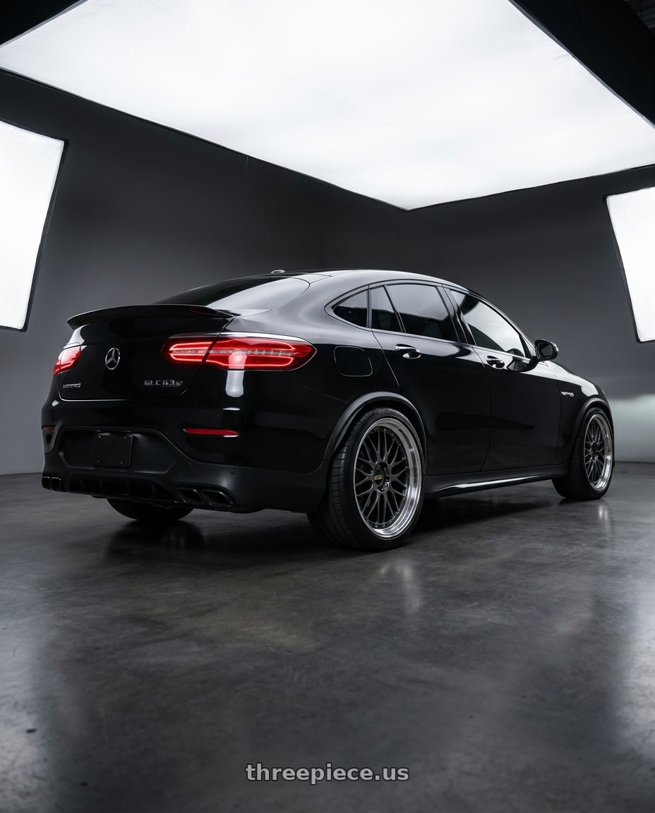 2021 mercedes glc63s with BBS LM 5x112 21x10.0+40 Diamond Black wheels rear three quarter view square tires