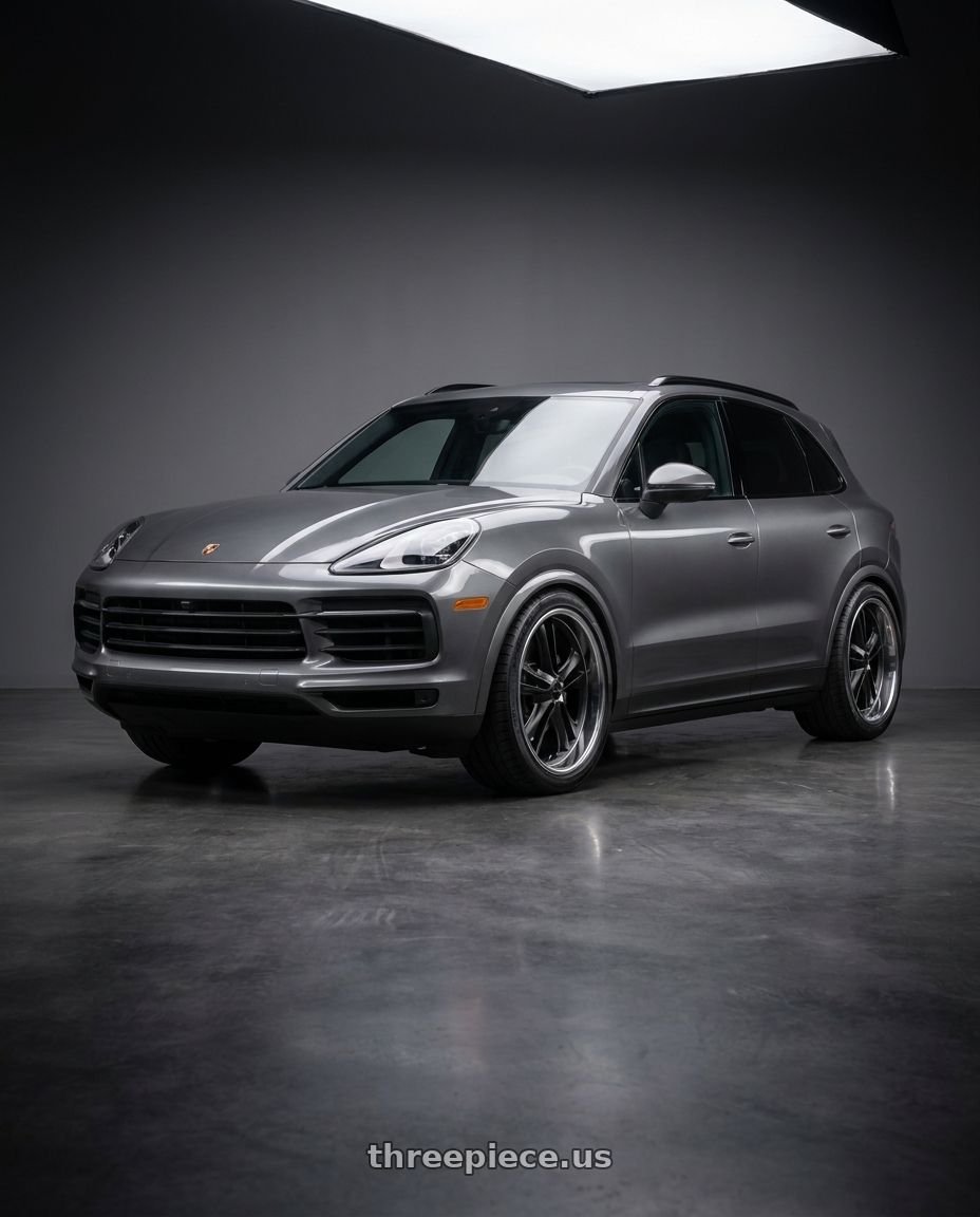 2019 Porsche Cayenne with Foose 1PC F099 KNUCKLE 5X114.3 18X9.5 +1 MATTE GUN METAL MACHINED wheels