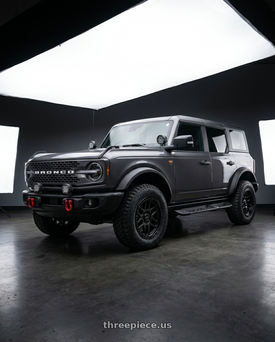 2023 Ford Bronco with KMC KM544 MESA 6X139.7 17X9 +18 SATIN BLACK WITH GLOSS BLACK LIP wheels