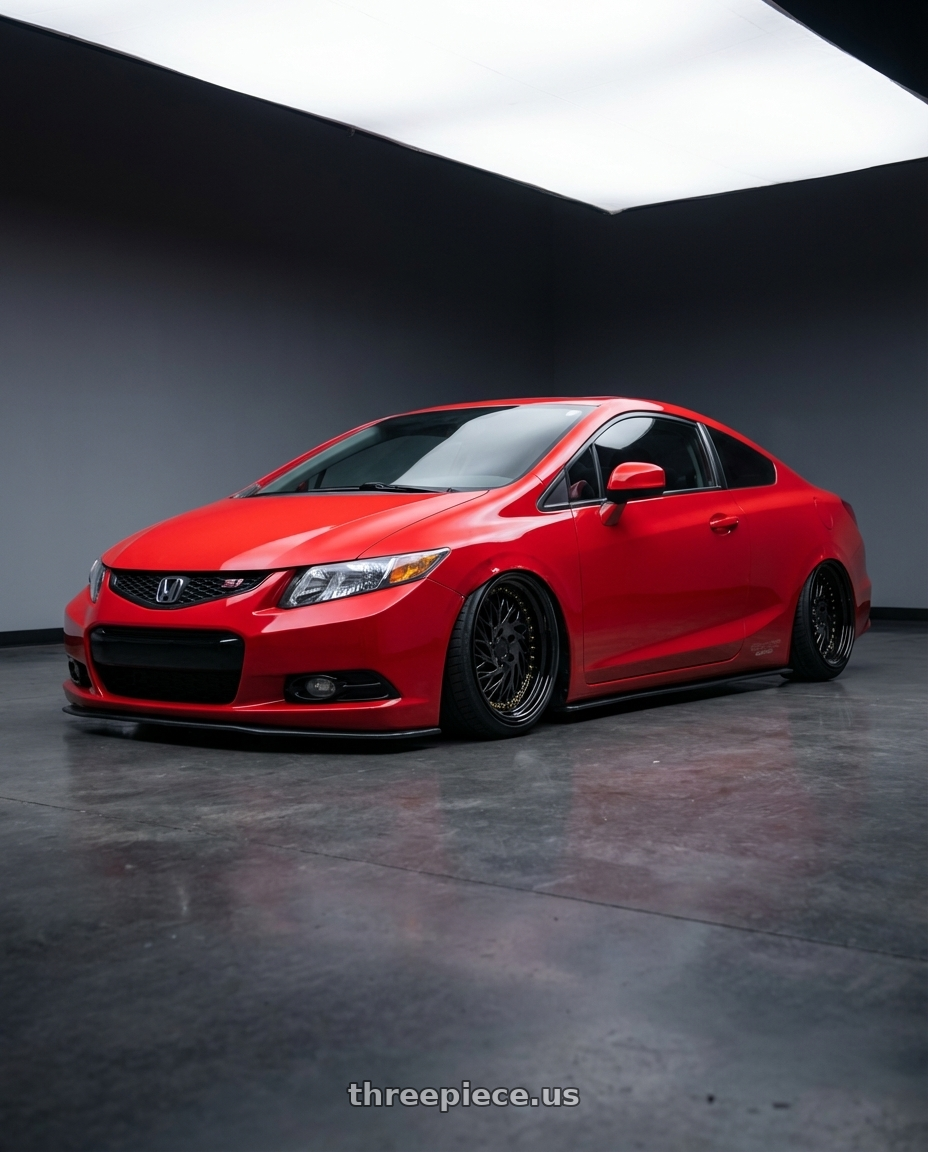2011 Honda Civic Si with Aodhan DS03 5x114.3 18x9.5 +30 Black Vacuum w/ Gold Rivets wheels