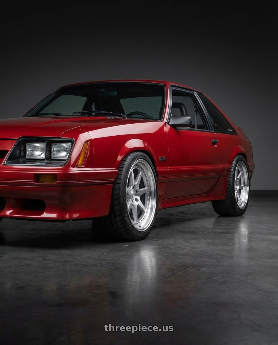1986 Ford Mustang GT, Rapid Red with Aodhan DS09 5x114.3 18x9.5+30 Silver w/Machined Face wheels