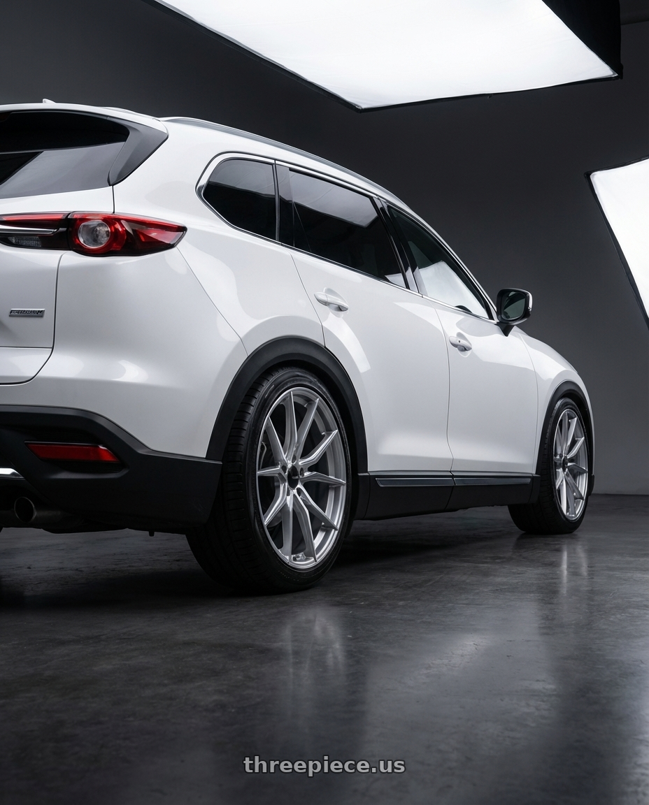 2018 cx9 grand touring  with Advanti Racing 80S Hybris 5x114.3 18x8 +45 Silver with Machined Face wheels rear three quarter view slight stretch tires