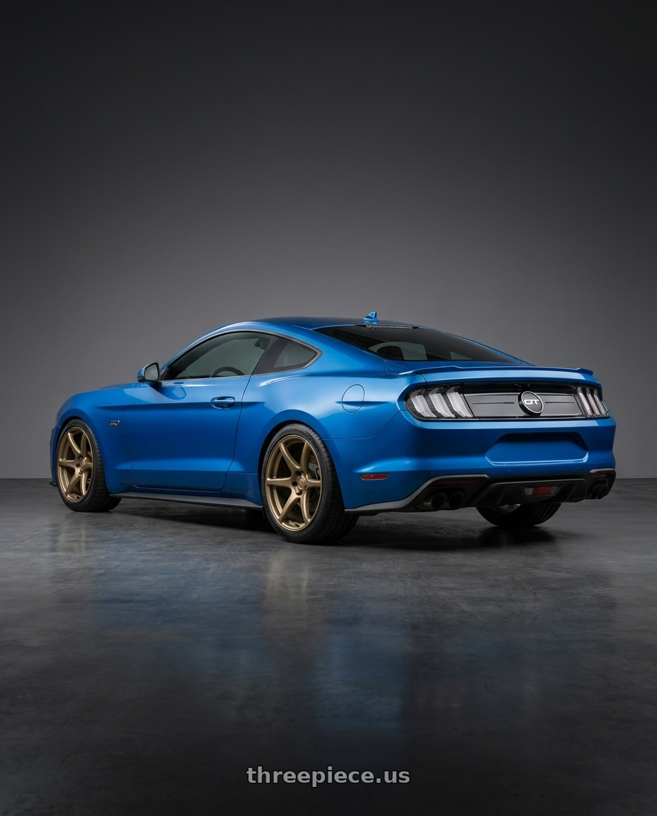 2022 Ford Mustang GT with Kansei K11B Tandem 5x114.3 19x10.5 12 Bronze wheels rear three quarter view square tires