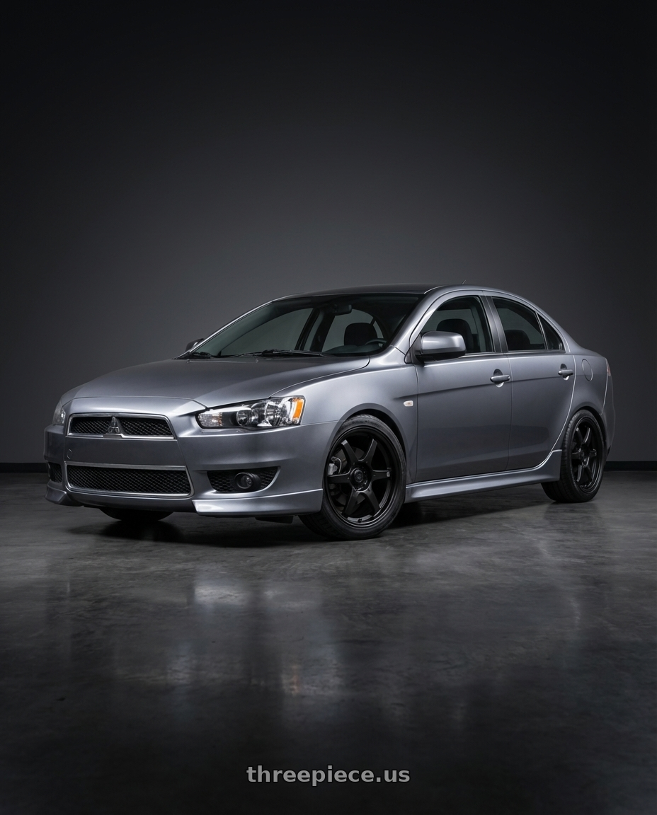 2014 Mitsubishi Lancer Ralliart with Konig Backbone 5x114.3 18x8+45 Matte Black Milling Logo on Spoke wheels