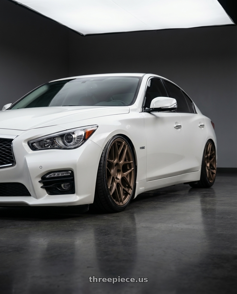 2020 Infiniti Q50 with Aodhan AFF2 5x114.3 20x9+32 Matte Bronze wheels front three quarter view stanced stance