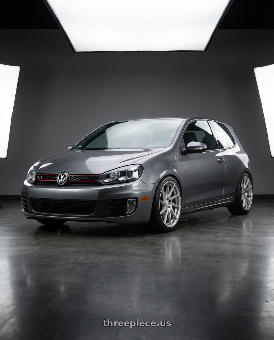 2013 Volkswagen GTI MK6 with Aodhan AH09 5x112 18x8.5 +35 Gloss Silver Machined Face wheels front three quarter view lowered stance