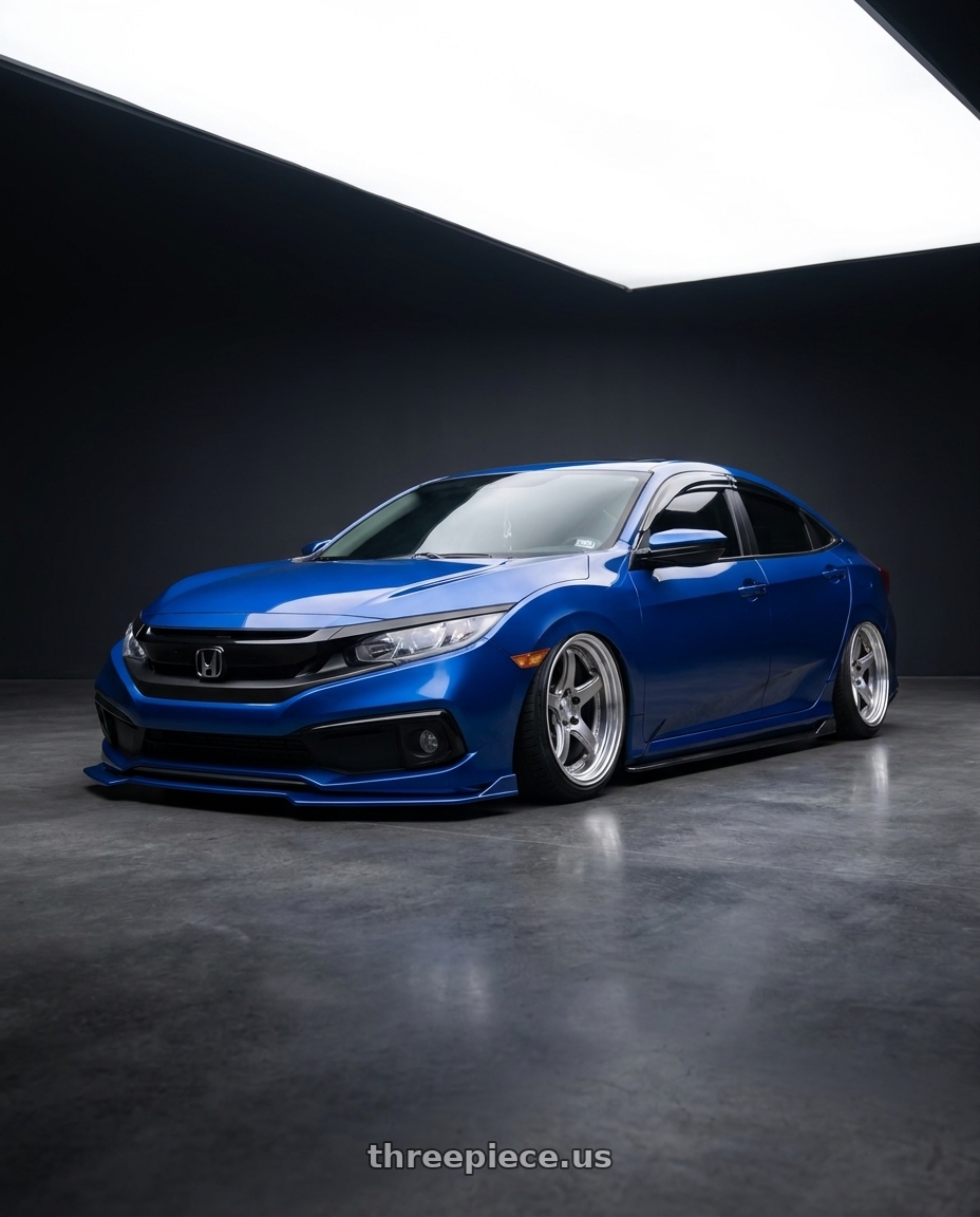 2020 honda civic ex blue with Work T5R 2P 5x114.3 18x8.5 +38 GT SILVER wheels