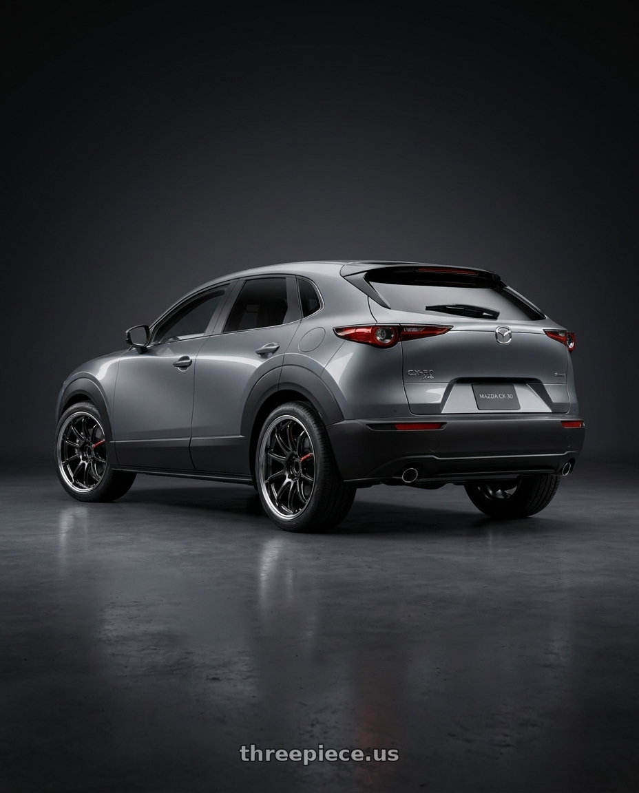 2026 mazda cx30 with Work Zr10 2P 5x100 18x10.0 +0 Glim Black wheels rear three quarter view square tires