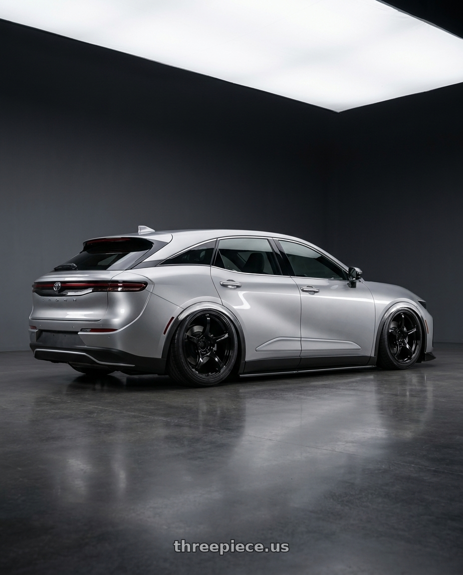 2024 Crown Crossover with Advan RGIII 5x112 19x8.5+45 Gloss Black wheels rear three quarter view slight stretch tires