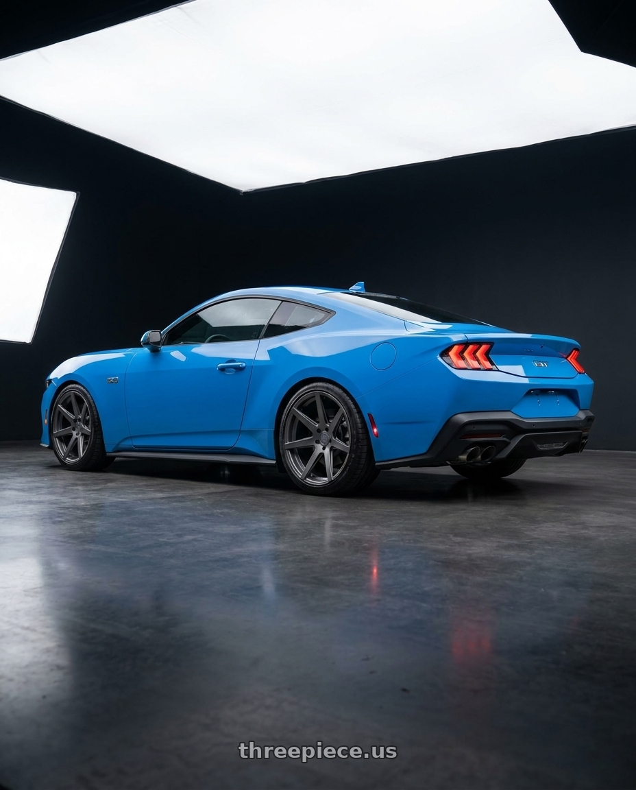 2026 Ford Mustang with Rohana RC7 5x114.3 20x10+45 Matte Graphite wheels rear three quarter view square tires